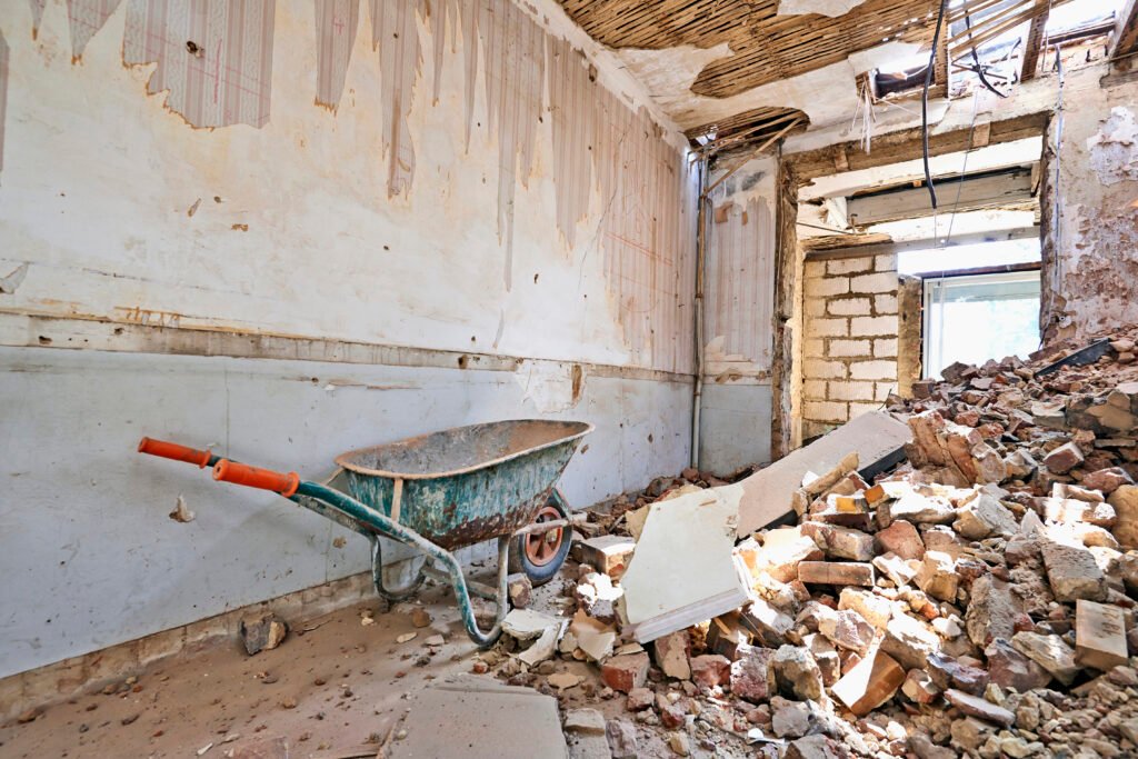 Abandoned room under demolition before renovation